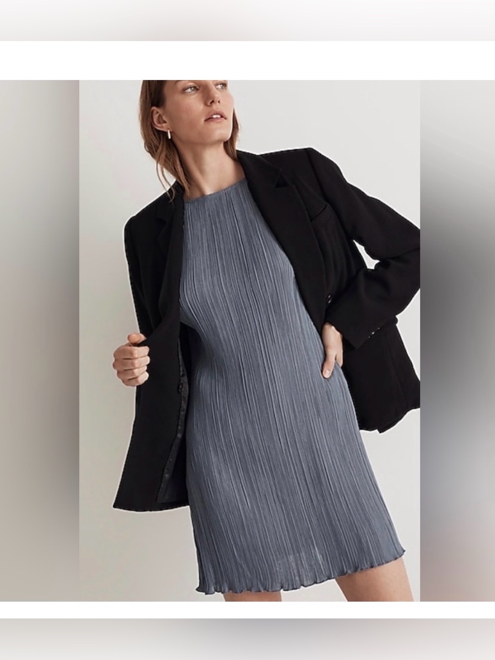 Madewell Plisse Mini Tee Dress 4 Stretch Body Skimming Cap Sleeves Blue